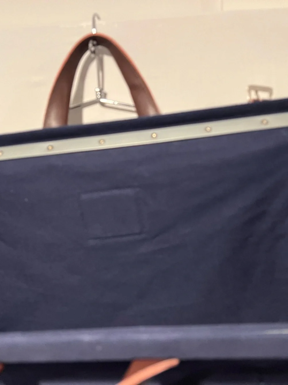 Line & Trade Navy Canvas Duffel with Brown Leather Trim Shoulder Strap Handles
